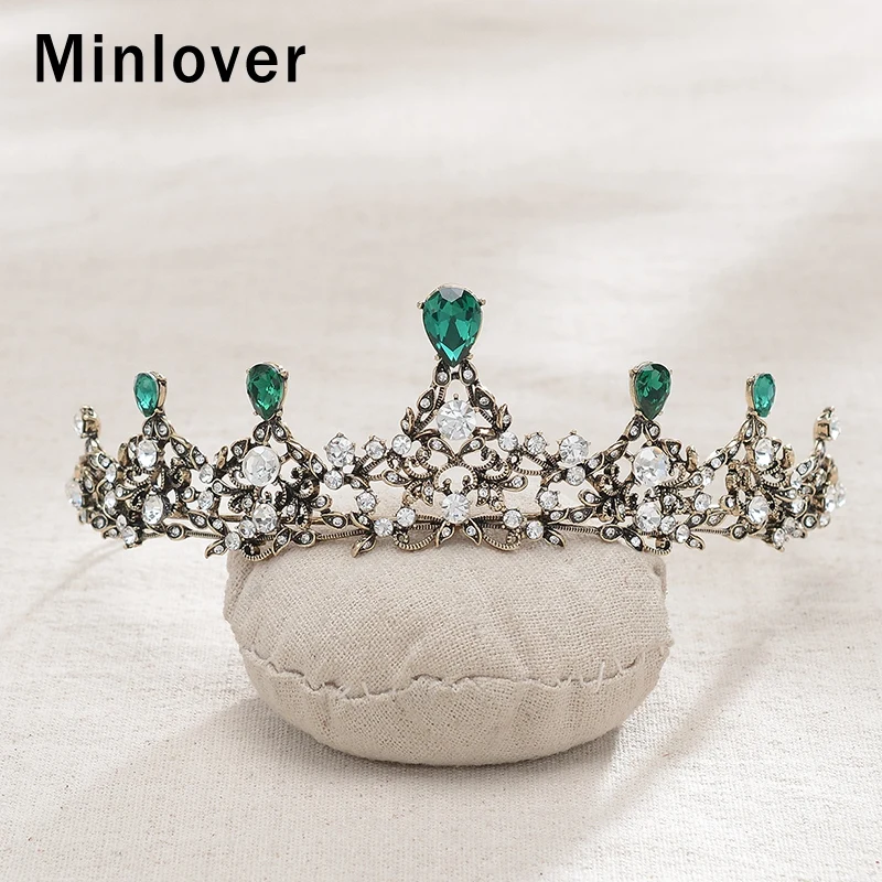 Minlover Винтаж Зеленый Кристалл женские барочные тиары и короны Король Корона