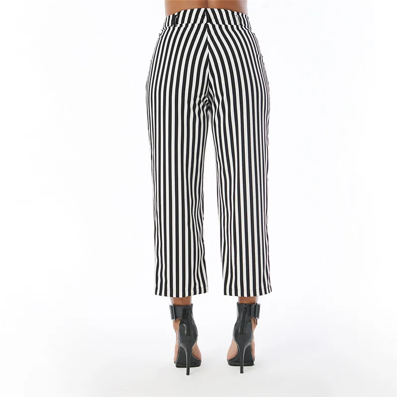 

Plus Size New Arrivals 2018 Womens Pants Loose Casual Pants Striped Black Fashion Pants