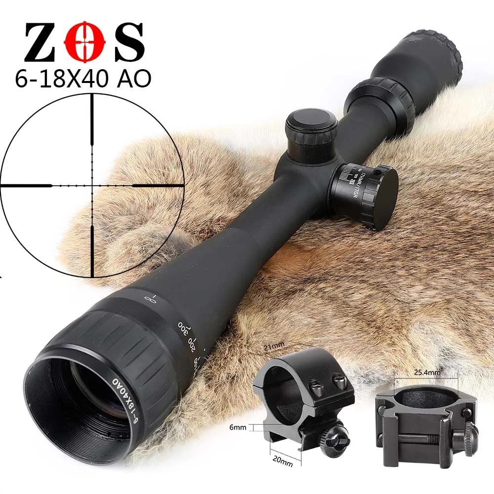 with Picatinny Rings ZOS 6-18X40 AO Mil точечный прицел Классический тактический оптический прицел для охотничьей винтовки с крышкой объектива - Цвет: with Picatinny Rings