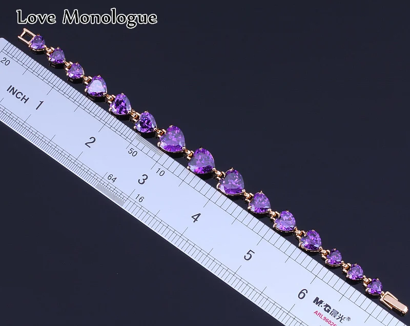 

Love Monologue Fantasy Purple Crystal Heart Shaped Bracelets for Womens Chain Length 17.5 CM X0185