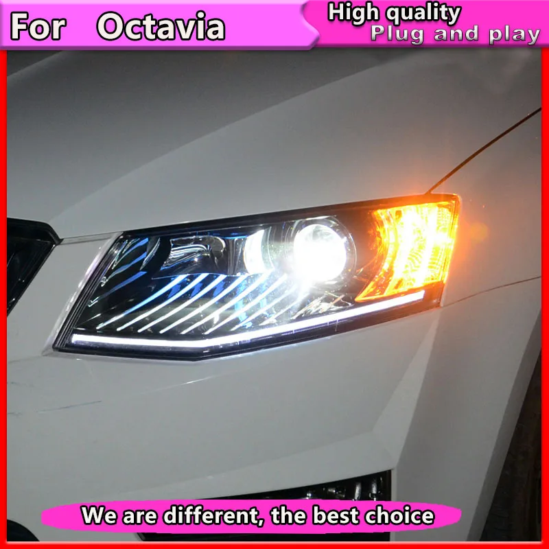 

Car Styling For Skoda Octavia Headlights 2014-2017 New Octavia LED Headlight LED DRL Bi Xenon Lens High Low Beam Parking