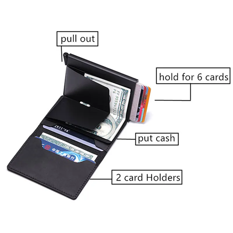 

2021 100% Genuine Leather Credit Card Holder Aluminum Metal Business ID Cardholder Slim Card Case Mini Card Wallet For Men