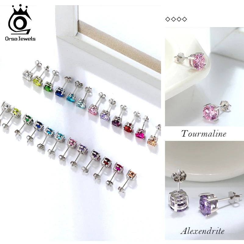ORSA JEWELS 925 стерлингового серебра камень серьги для женщин AAA кубический циркон В