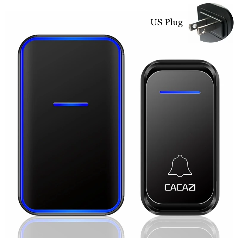 black 1x1 US CACAZI, беспроводной дверной звонок, водонепроницаемый, 300 м, пульт дистанционного управления, 1, 2 кнопки, 1, 2 приемника, США, ЕС, Великобритания, вилка, умный дом, добро пожаловать, звонок на дверь - Цвет: black 1x1 US