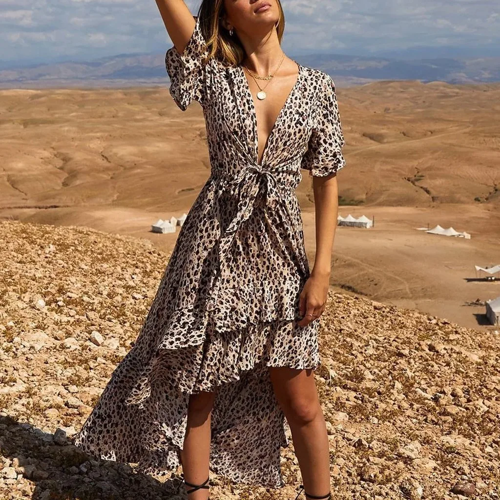 Fashion Women V-Neck Camisole Dress Sexy Ladies Bodycon Mermaid Leopard Print Female Holiday Party Clubwear | Женская одежда