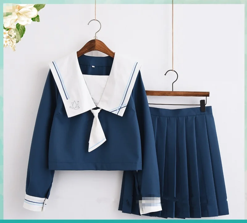 

JK Japanese School sailor uniform fashion school class navy sailor school uniforms for Cosplay girls suit 3 Pcs / Set
