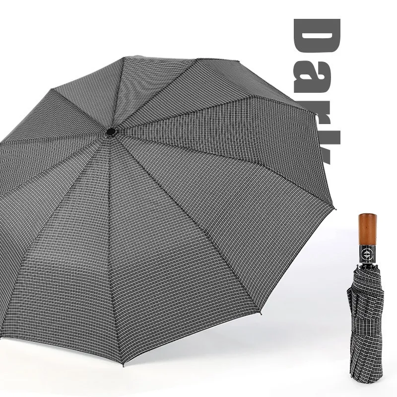automatic umbrella D Креативный клетчатый узор трехкратный автоматический складной зонт мужской бизнес цельный деревянный ретро джентльмен на заказ рекламный зонт - Цвет: automatic umbrella D