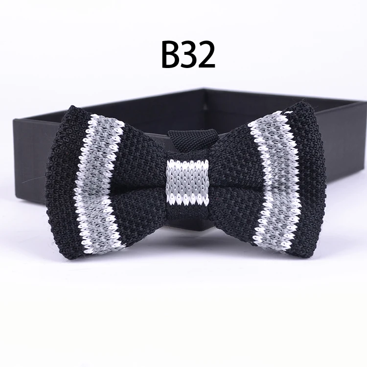 

Unique Knitted Bowtie Fashion Lovely Black with Gray Striped Butterfly Male Bowties Knit Men Tie For Party