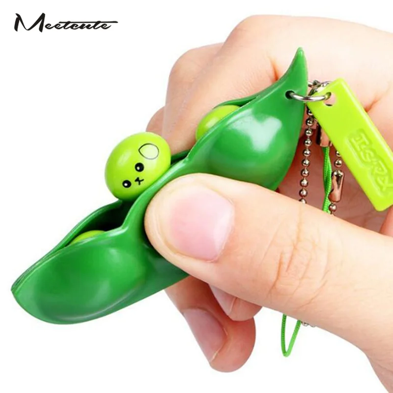 Meetcute Funny Cute Squeeze the beans Key Chain Green Soybeans Plastic Anti Stress Toys Keychain For Phone Gift Anime Trinkets | Украшения