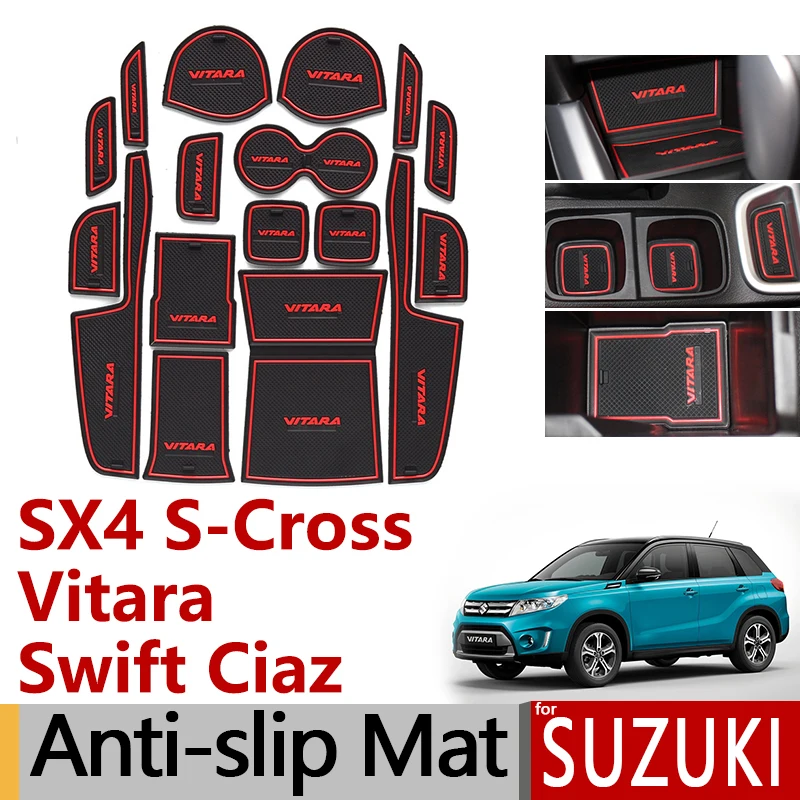 Противоскользящий резиновый коврик для ворот и чашки Suzuki SX4 S Cross Swift Ciaz Vitara 2014 2015