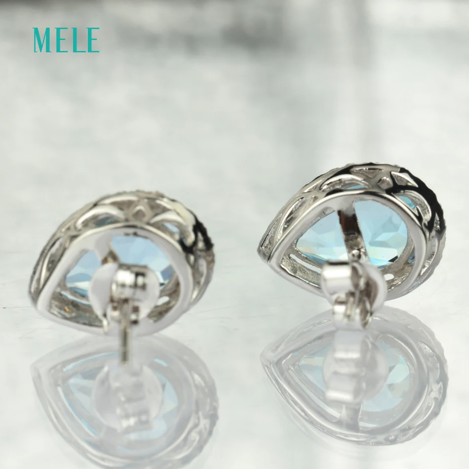 Серьги из серебра с натуральным голубым топазом светло голубой цвет жемчужины 7