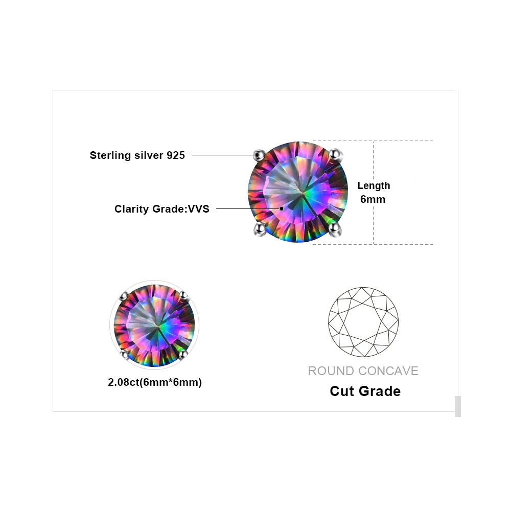 Jewelrypalace классический 2ct Natural Mystic Радужный топаз круглые серьги из натуральной 925