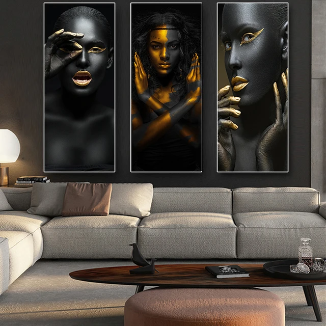Black and Gold African Nude Woman Cuadros Canvas Painting Posters and Prints Scandinavian Wall Art Picture for Living Room Decor 1