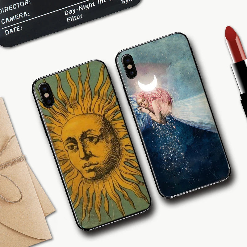 Черный силиконовый чехол Sun and moon для iPhone 5 5S 6 6S Plus 7 8 11 Pro X XS Max XR|Бамперы| |