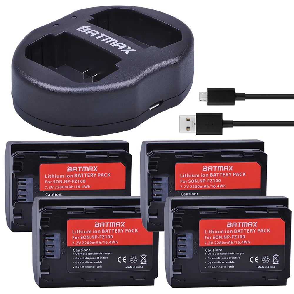 

Batmax 4pcs NP-FZ100 NPFZ100 NP FZ100 Battery + Dual USB Charger for Sony Alpha9,Sony A9,Sony Alpha9R,Sony A9R Cameras