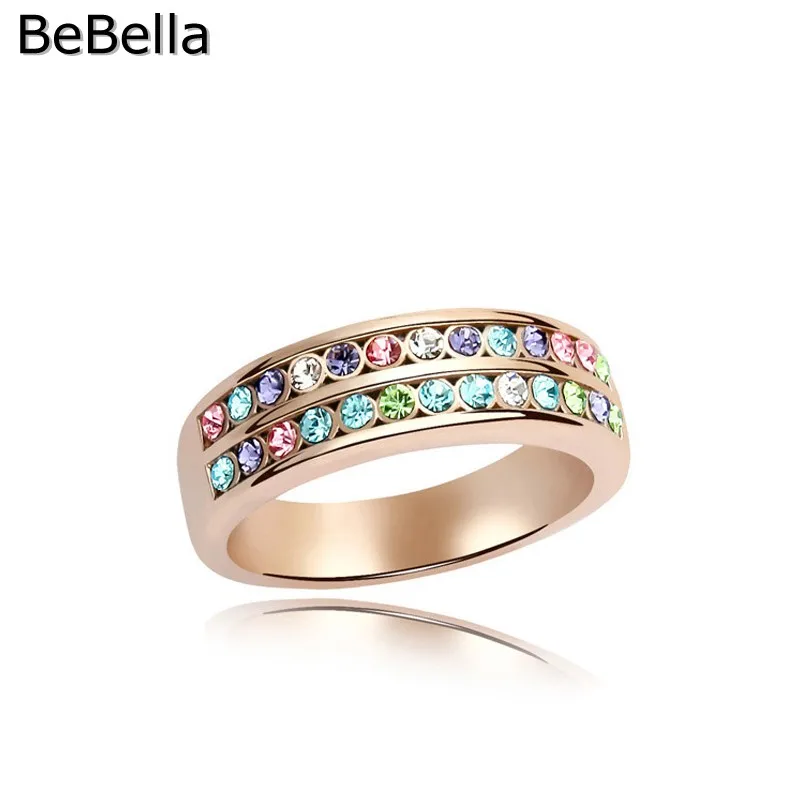 Женское позолоченное кольцо BeBella Двухслойное с чешскими кристаллами для девочек
