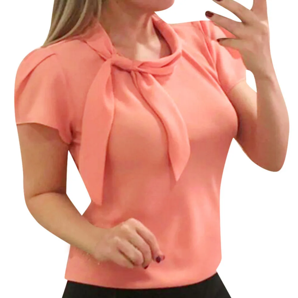 Women Blouse Shirt Solid Short Sleeve O-Neck Chiffon Casual Tops Femme Blusas Mujer de Moda 2019 tops mujer verano *50 | Женская одежда