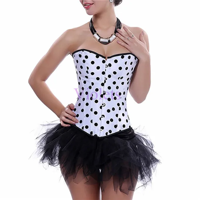 Black Polka Dot Burlesque Boned Fashion Corset Bustier Lingerie Top | Женская одежда