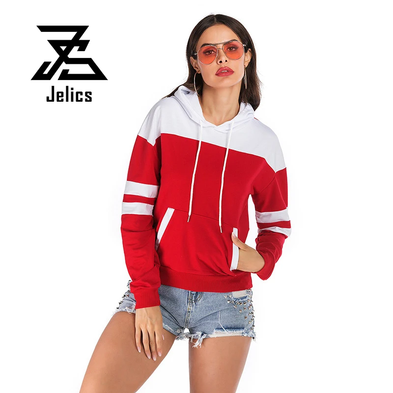

Jelics Spring Autumn Women Hooded Sweatshirt Color Block Stripe Loose Hoodies Female Fashion Streetwear Casual Hoodie