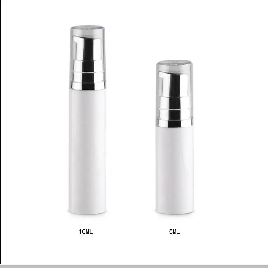 50 x 5ML 10ML Mini Empty Refillable  Airless Pump Bottle 1/3oz Portable Cosmetic Container Best as Makeup Foundations and Serums