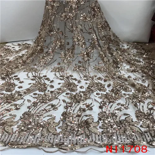Picture 3 Модная африканская кружевная ткань высокого качества нигерийский французский Тюль кружевная ткань с бисером и блестками 5 ярдов для платьев KSNI1708 - Цвет: Picture 3