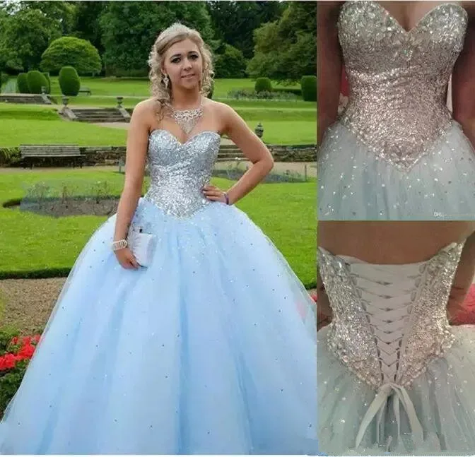 

Custom Made Blue Quinceanera Dresses High Quality Sequins Sweet 16 Long Girls Gowns Party Dresses Ball Gown Plus Size