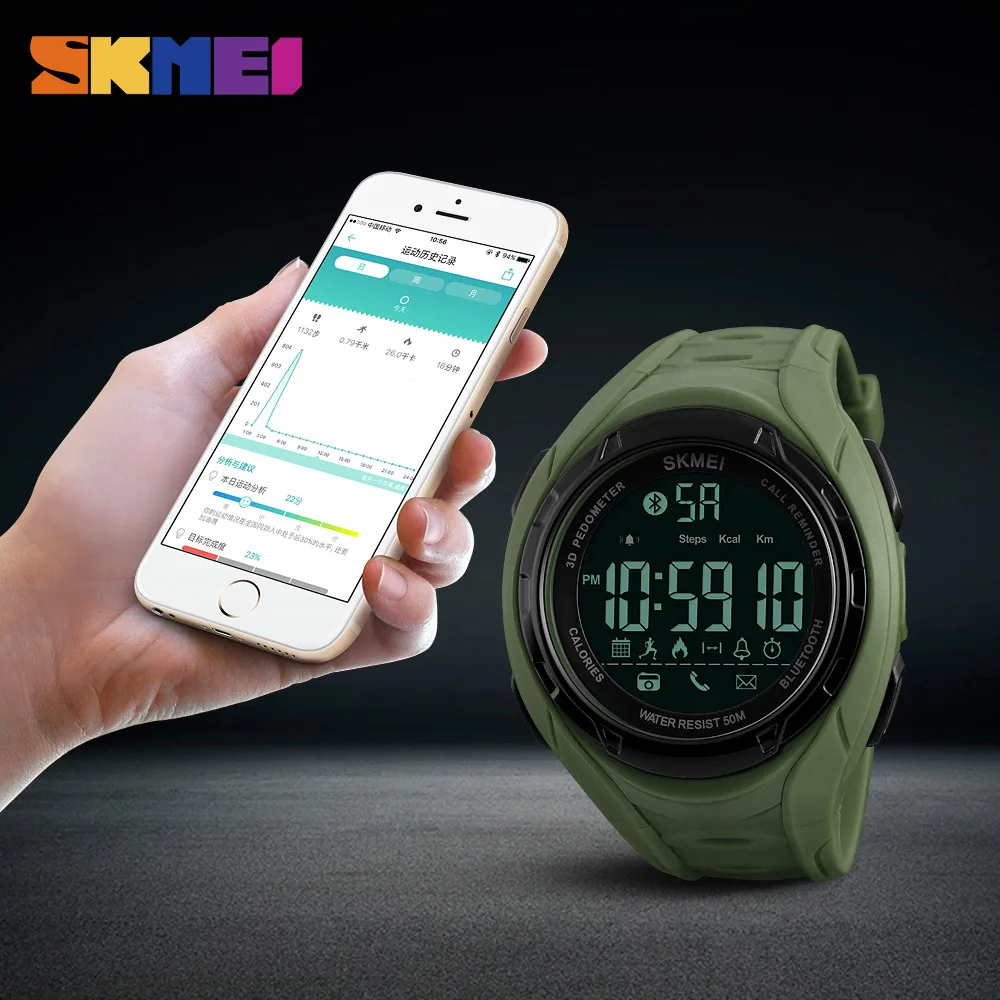 SKMEI спортивные мужские цифровые часы водонепроницаемые шагомер Chrono часы с функцией подсчета калорий Удаленная камера Bluetooth наручные часы relogio