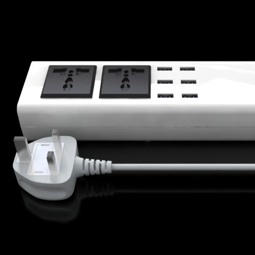 New 6 USB Charging Ports 2 AC Outlet Socket Power Strip Surge Protector UK High Quality Free Shipping | Обустройство дома