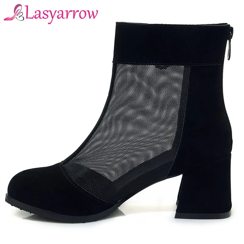 Lasyarrow Fashion Women's Ankle Boots Mesh Shoes Sexy High Heels Lady Platform Pumps Back Zipper Shoe Female Rhinestone J612 | Обувь