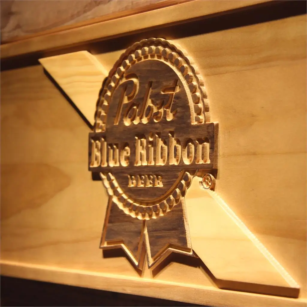 Pabst голубая лента пива 3D деревянный знак бара|Таблички и знаки| |