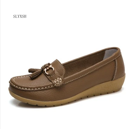 SLYXSH Women Ballet Shoes Flats Cut Out Leather Breathbale Moccains Boat Ballerina Ladies