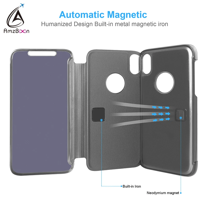 Amzboon Luxury Clear View Mirror Flip Case For iPhone XR Smart Stand Leather Cover XS Max iPhoneXS | Мобильные телефоны и
