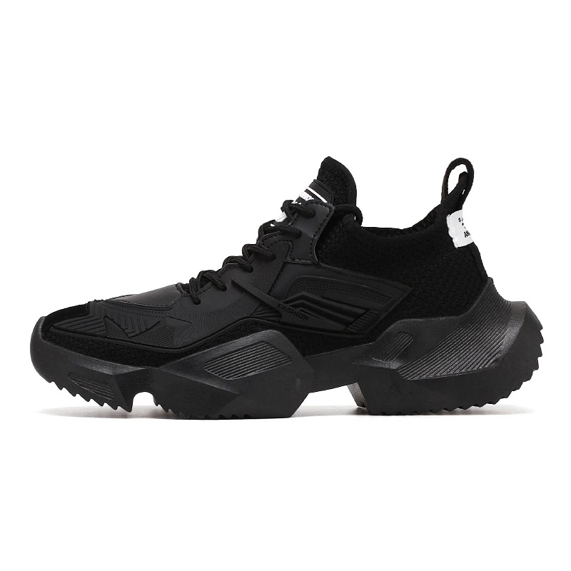 black New Sneakers Men Shoes Casual mesh White Lace Up Comfortable Outdoor Breathable Fashion Heightening black Leather Shoes Male - Цвет: black