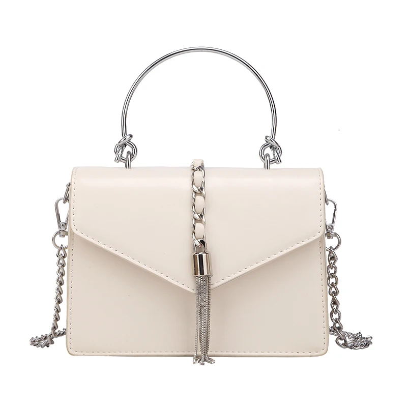 

Solid Color Mini PU Leather Crossbody Bags For Women 2019 Shoulder Messenger Bags Tassel Totes Female Metal Handle Handbags
