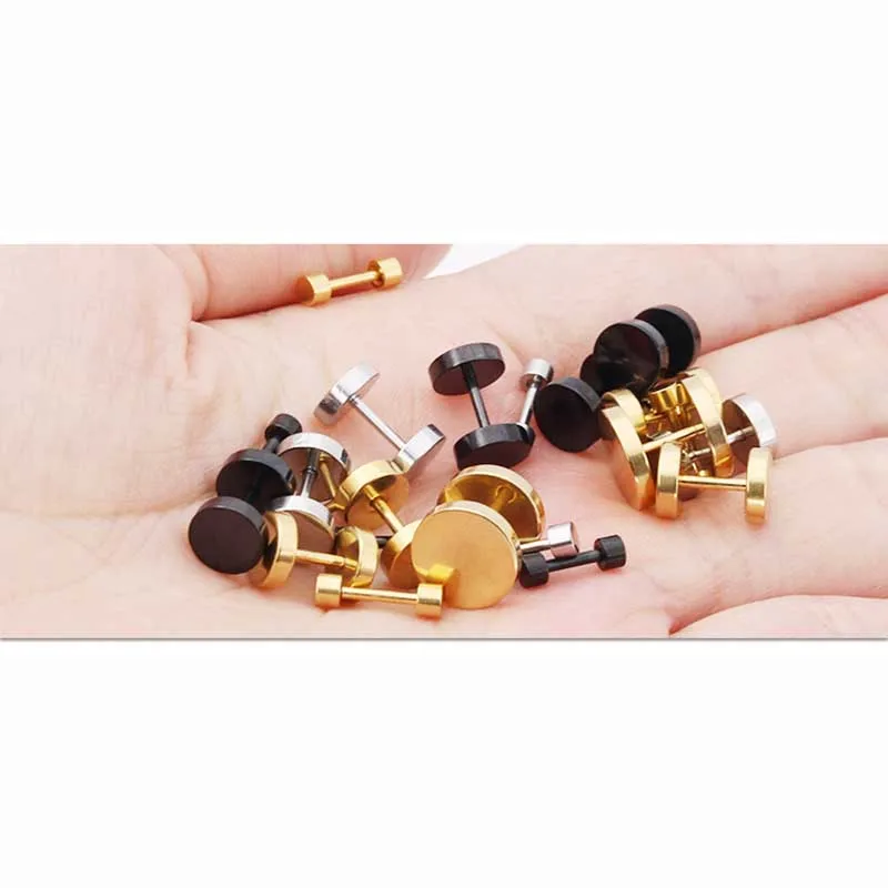 HFXSSSP модные прямые серьги-гвоздики из титановой стали с покрытием круглые