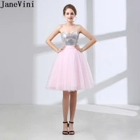 janevini size 2 10 in stock pink short bridesmaid dresses silver sequins bow prom wedding party gowns junior tulle dress formal