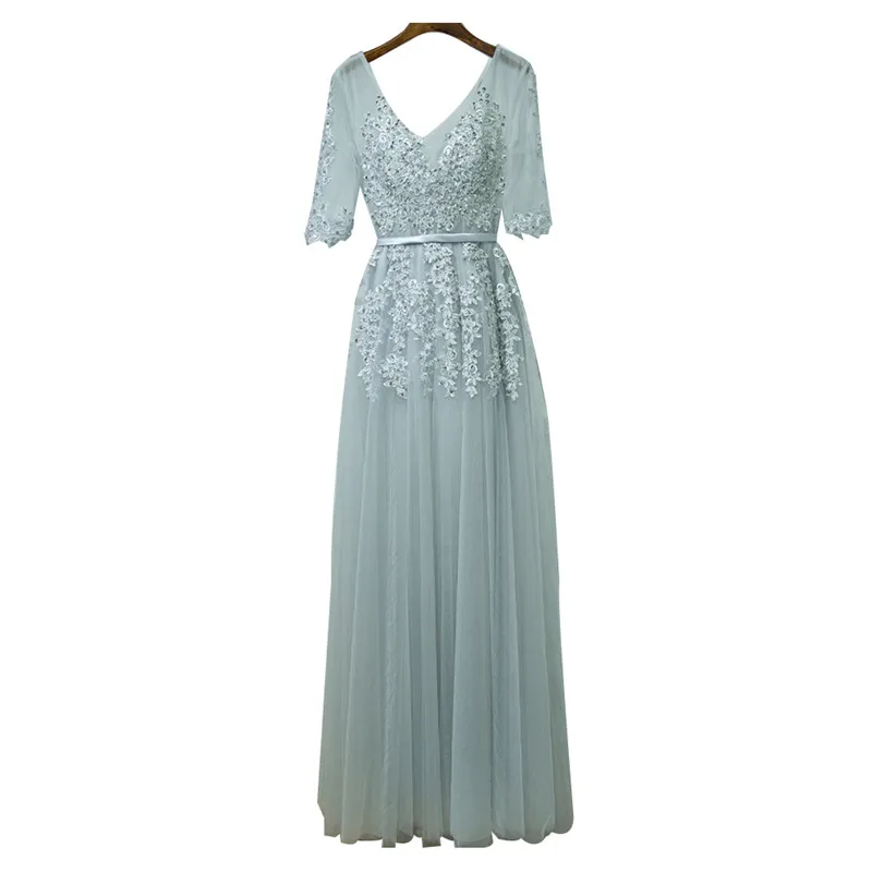 Gray02 Сексуальное вечернее платье с v-образным вырезом, Robe De Soiree, новинка, высокое качество, Серый Тюль, вечерние платья с аппликацией, настоящая фотография, vestido de festa - Цвет: Gray02
