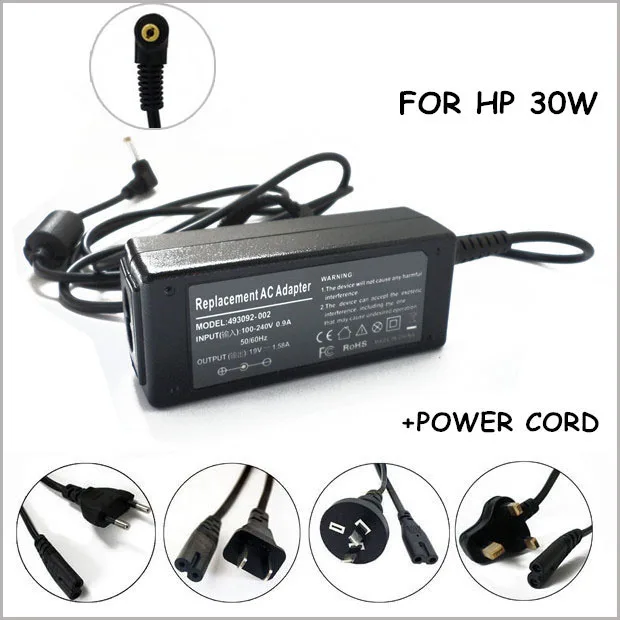 Ноутбук AC адаптер Зарядное устройство 19V 1.58A 30W для ноутбука HP Mini 100 1125nr 110 1022nr 1020NR