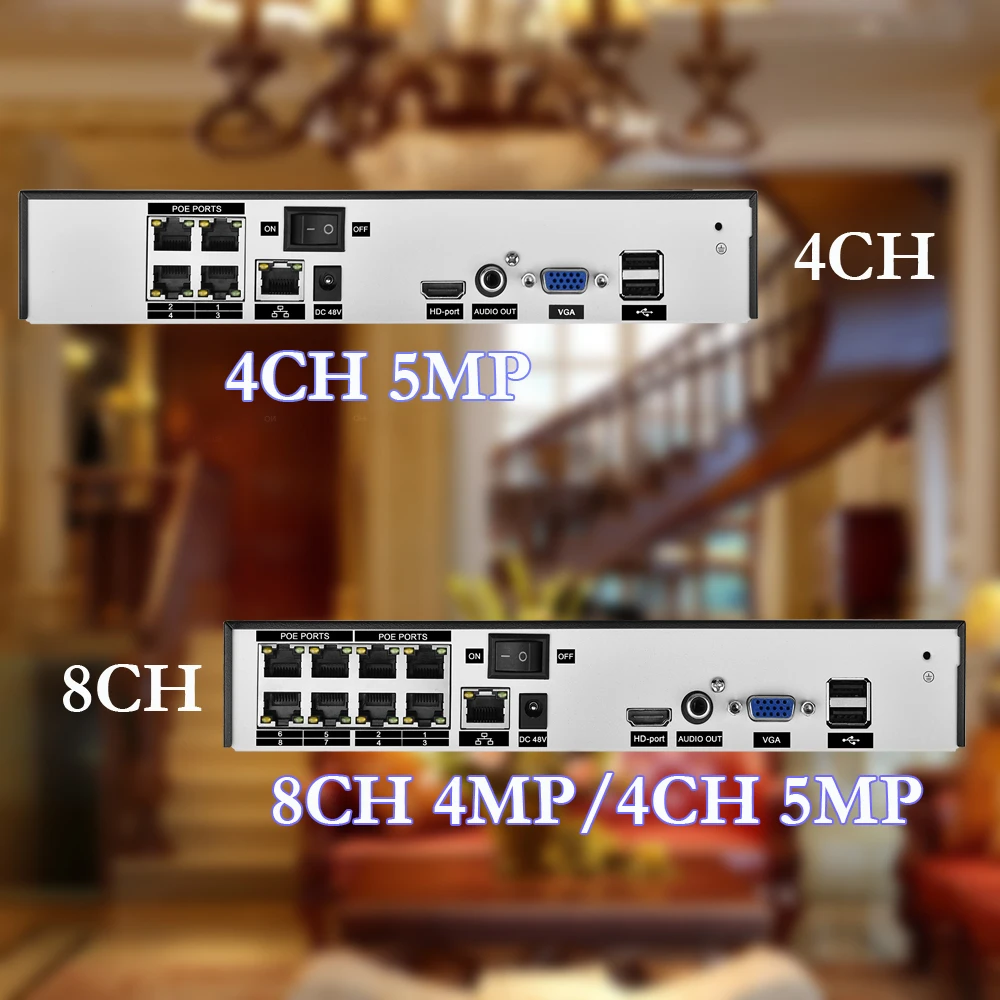 Gadinan H.265 8CH 4MP/4CH 5MP 48V POE NVR 1080P Аудио выход наблюдения безопасности P2P видео рекордер для POE камеры обнаружения движения