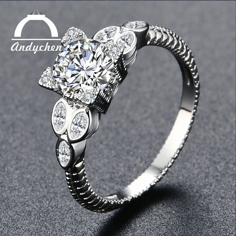 AndyChen White Gold &amp Rose Color Round AAA High Quality Zircon Wedding Rings for Women Jewelry accessories Size 5-12 H1357 | Украшения и