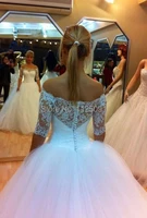 elegant bridal ball gown sweetheart half sleeves back with buttons long formal tulle sheer lace wedding dresses