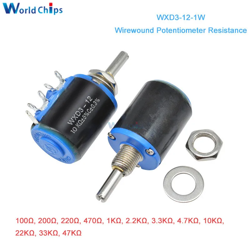 WXD3-12-1W 100R 200R 470R 1K 2,2 K 4,7 K 10K 22K 47kΩ Ом 5 разворотов линейный роторный WXD3-12 1 Вт проволочный потенциометр сопротивление