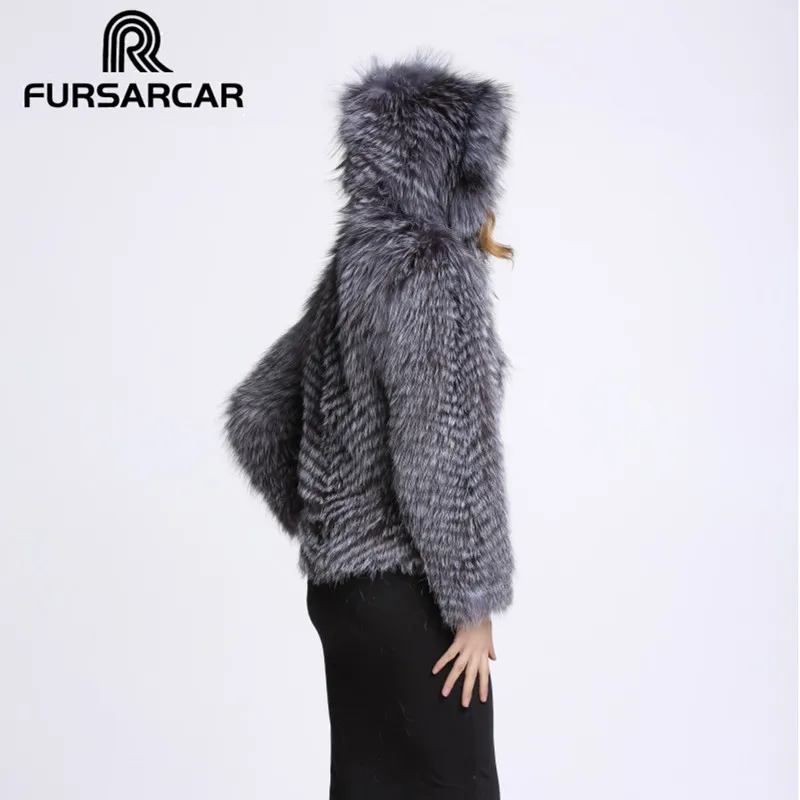 Женское меховое пальто FURSARCAR короткое с натуральным мехом лисы длинным рукавом