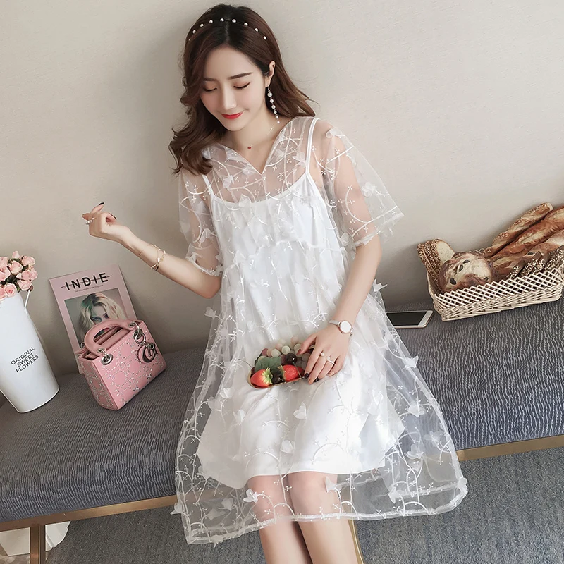 2018 New Brand Summer Maternity Dress Woman Cute Floral Embroidery Large Size Dresses Pregnant Clothing MD-00537 | Мать и ребенок