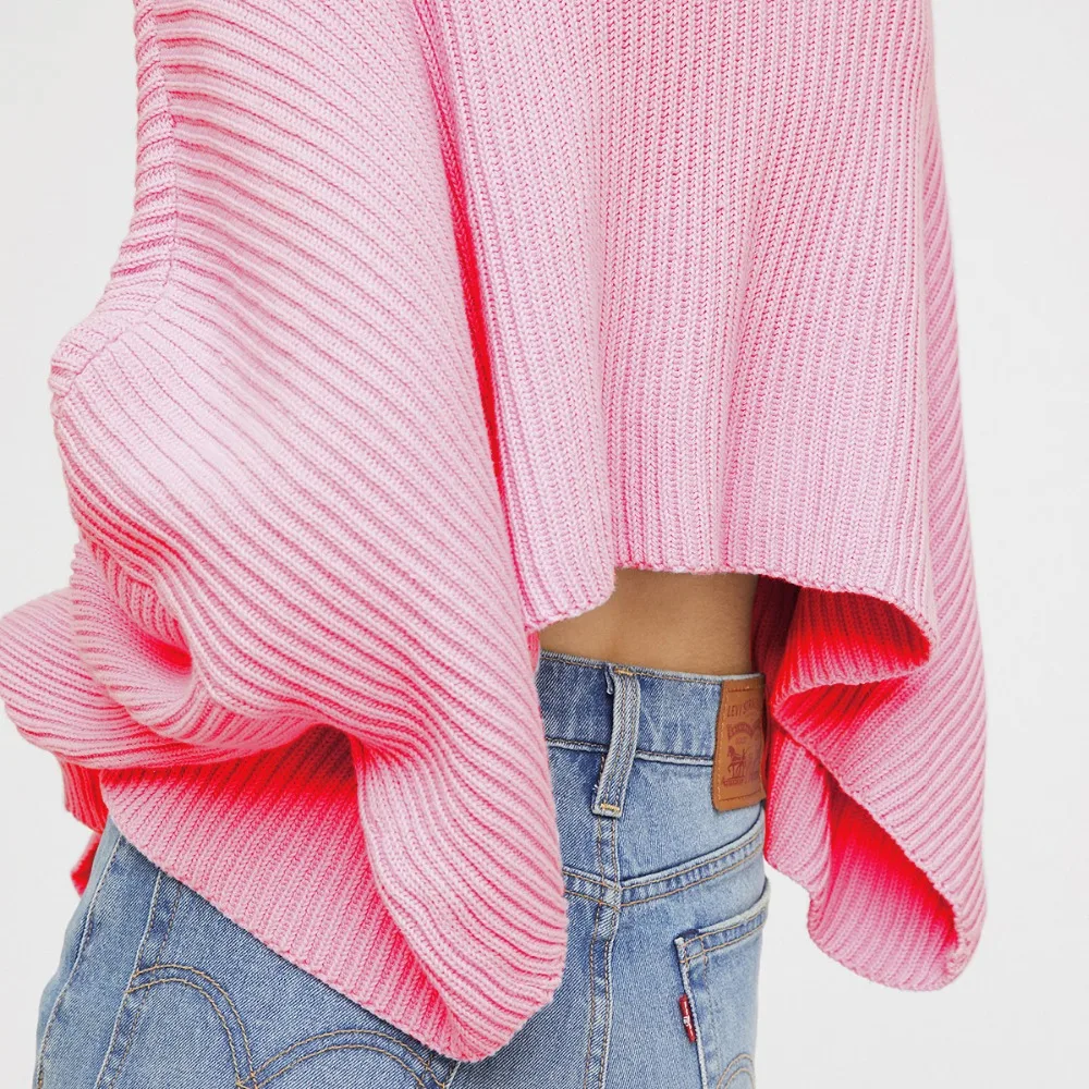 Белый розовый Теплый Свободные Леди с длинным рукавом Tricot трикотажные осень-зима