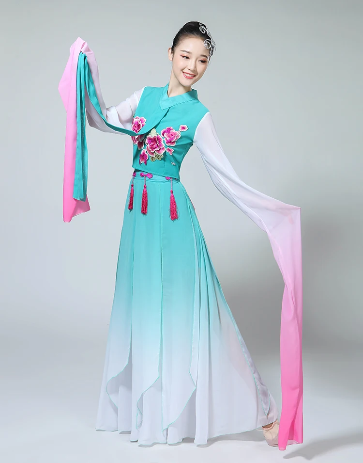 Древний китайский костюм с водяными рукавами hanfu платье сценическая одежда hanfu Женский сценический костюм yangko танцевальные костюмы