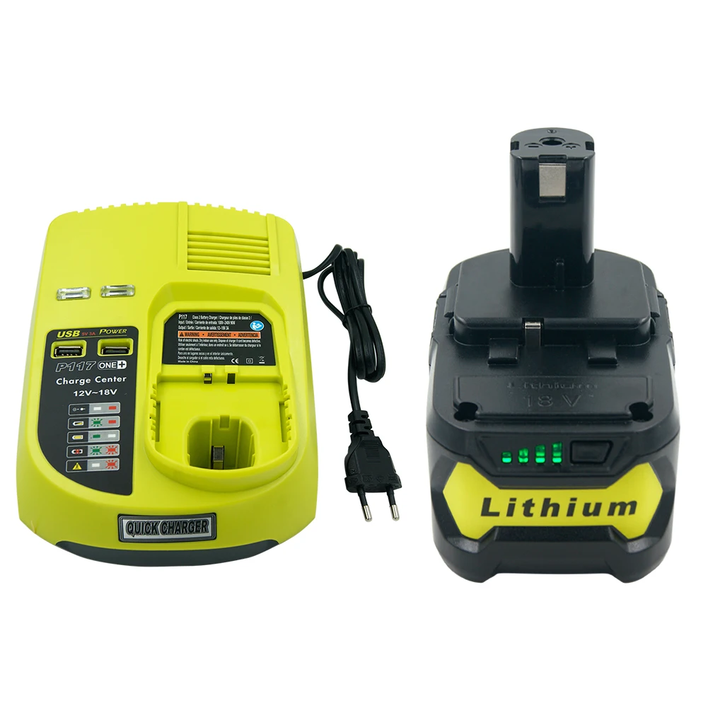 Новый P117 Зарядное устройство для Ryobi 9 6 V-18 V + 1 шт. 18 5000 мА/ч литий Батарея Замена P108