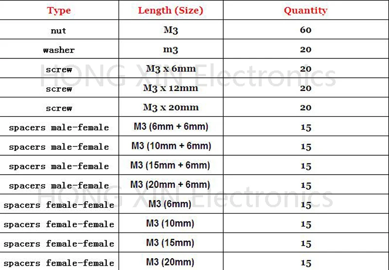 260pcs M3 Black M-F Hex series nylon screws nuts PCB board height hexagon spacer kit complete With box |