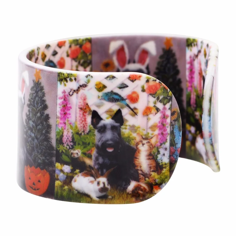 Браслет Bonsny из акрила с широким изображением шотландского кота кролика