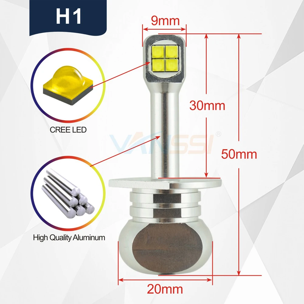 VANSSI 2x H1 H3 светодиодный противотуманный Светильник лампы 5x8 Вт высокопроизводительный чипсет супер яркий белый 6000K